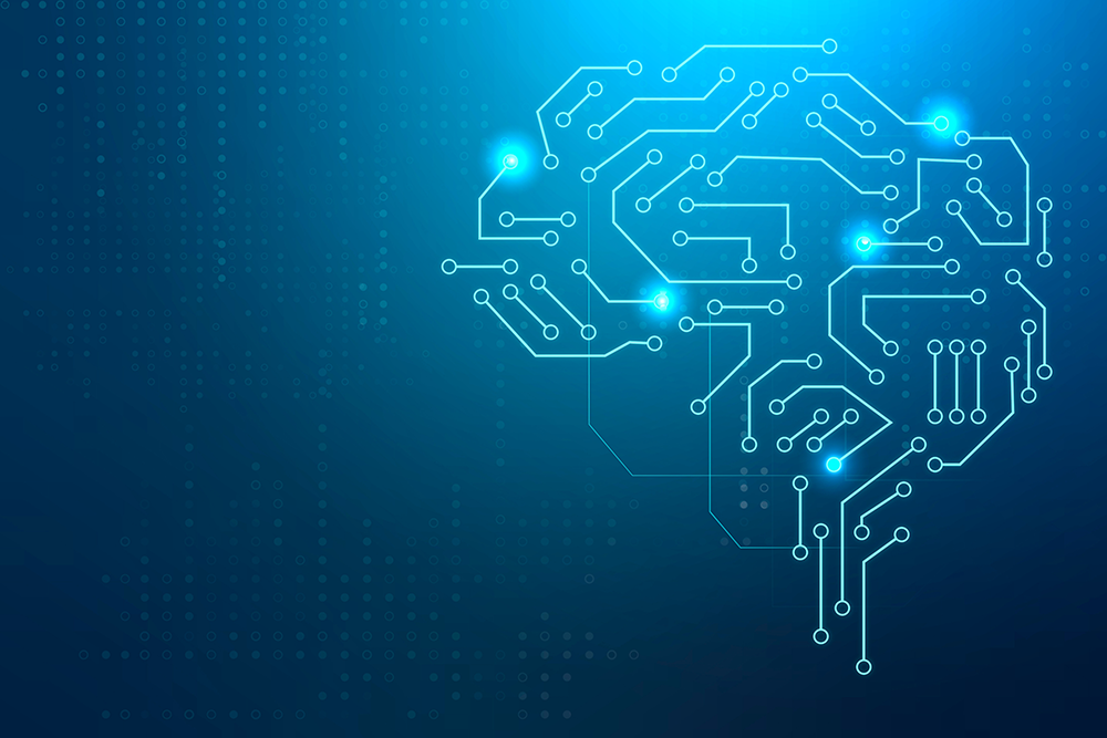 A design of brain printed like on a pcb board